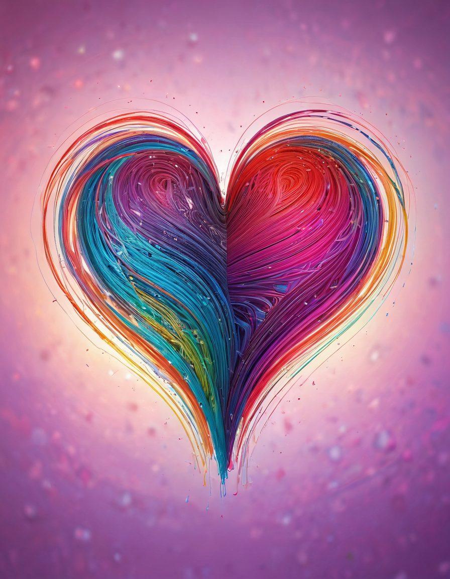 A visually captivating blend of a heart-shaped magnet attracting colorful, flowing energy streams symbolizing love and devotion. Surround the magnet with vibrant abstract shapes that represent various emotions, tied together by luminous threads. The background should be a dreamy, soft focus in pastel tones to evoke feelings of warmth and connection. Add subtle scientific elements like equations or diagrams in the background to reflect the 'science' aspect. super-realistic. vibrant colors. dreamy background.